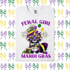 Mardi Gras graphic t shirt Feral girl mardi gras trendy raccoon popular
