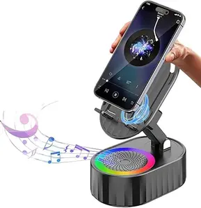 Wireless Induction Audio Speaker Stand, 5-in-1 Cellphone Holder, 3000mAh Rechargeable Emergency Power Bank, 300° Adjustable Mobile & Tablet Stand with RGB Ambient Lights, Ideal for Men & Women, Perfect Father's Day Gift