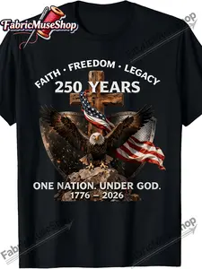 T-Shirt Commemorating The 250Th Anniversary of The USA - Retro Design Celebrating Faith, Freedom, And Legacy from 1776 to 2026, Vintage History Shirt Featuring 250 Years of Independence, MachinePlus-size Summer Essentials, PLUS SIZE