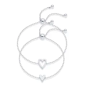 【Father's Day Gift】Gold Plated Matching Heart Charms Solitaire Bracelet Set for Women | Adjustable Valentines Day Love Friendship Two Bracelet Pack
