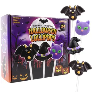 Halloween Cat, Bat, and Witch Hat Lollipops, Trick or Treat Hand Out Candies, 24 Count