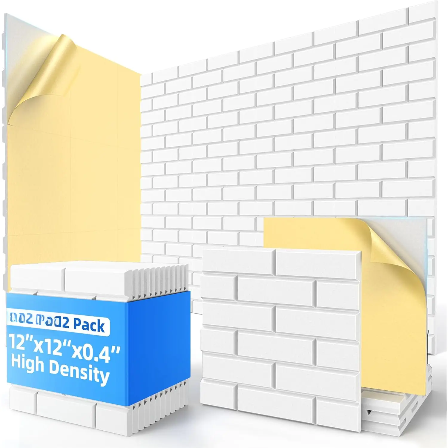 12 Pack Acoustic Panels with Self Adhesive, 12" X 12" X 0.4" High Density Sound Proof  Panels for Walls, Soundproof Wall Panels, Brick Sound Absorbing Panels for Home Studio Office Decor - White