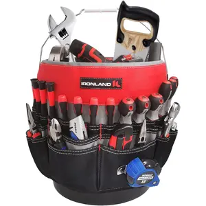 Bucket Tool Organizer Fit 3.5-5 Gallon Bucket, 51 Pockets, Bucket Tool Caddy Organization for Garden, Construction, Carpenter, Electrician, Welding, Builder Red & Black