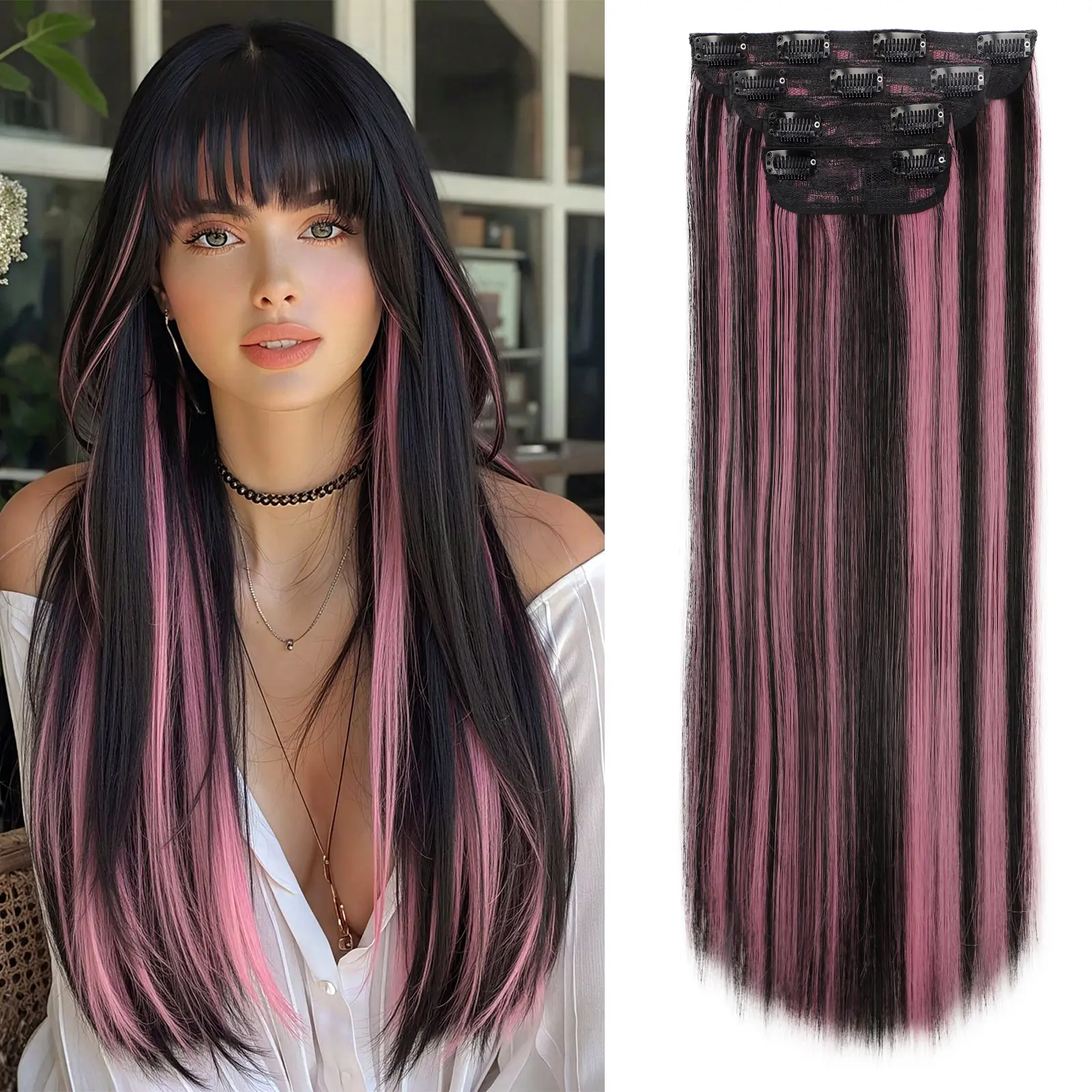 Pinkish Purple mix Natural Black (4PCS-24inch)