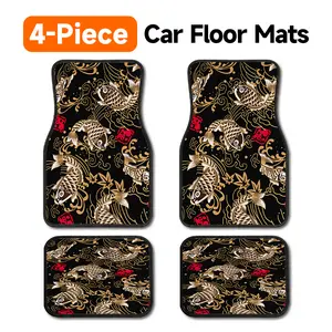 4PCS All Weather Car Floor Mats, Floral Tropical & Japanese Koi Print Anti-Slip Floor Liners, Universal Fit for Cars SUV Truck, Aesthetic Boho Car Accessories