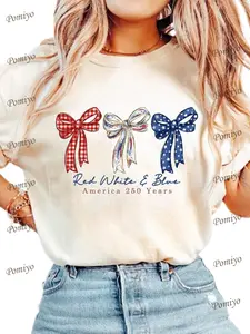Patriotic Coquette Bow Shirt USA 250 Years Anniversary Tee Red White Blue Ribbon T-Shirt 4Th of July 250Th Celebration Summer Top