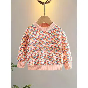 [Girls' Sweater] Girls' Sweater - Long Sleeve Knit Sweater with Pastel Heart Pattern (Pink//Purple/Blue/Red/White/Gray/Black), Soft & Warm Winter Clothing Toddlers, Kids, Girls - Machine Washable Everyday & Party Outfits