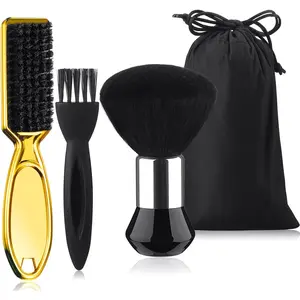 3 Pieces Neck Duster Brush Barber Hair Blade Clipper Soft Nylon Trimmer Shaver Razor Cleaning with Storage Bag for Hair Styling(Gold)