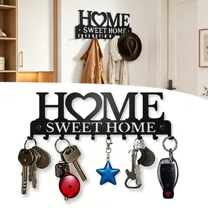 Home Sweet Home Letter Design Wall-Mounted Key Holder 1 Count Metal Key Hanger Hooks Rack for Entryway Door Hallway Bathroom Kitchen Organizer