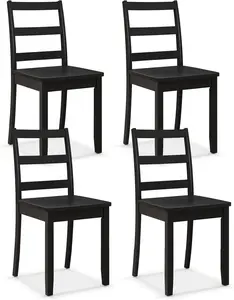 Wood Dining Chairs Set of 4 Black- Wooden Armless Kitchen Chairs with Solid Rubber Wood Legs, Non-Slip Foot Pads, Max Load 400 Lbs, Farmhouse Style High Ladder Back Wooden Dining Room Chairs