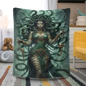 Medusa Fantasy Collection Flannel Blanket - A soft, lightweight blanket suitable for all seasons for both travel and office use, featuring a complex mythological design - the perfect gift for loved ones, office blanket | Fantasy-themed blanket