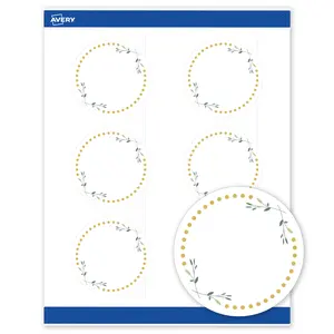 Avery Printable Round Labels, Gold Dots with Green Florals, 3" Diameter, Matte White Round Labels, Permanent, Laser/Inkjet, 60ct, Great for Product Labels