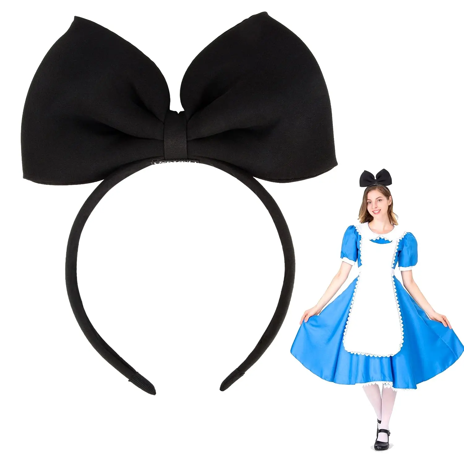 Black Bow Headband Headdress for Women - Female Hair Accessory, Ideal for Alice in Wonderland Cosplay, Halloween, Women Girls, 6.5*3.8 Inch
