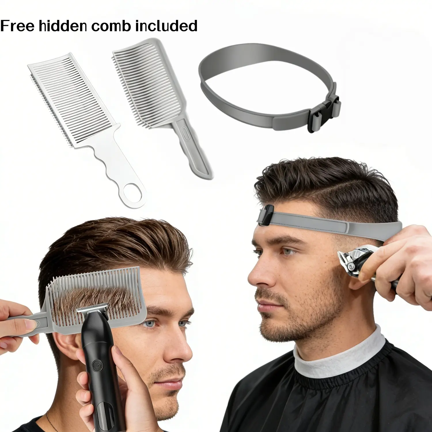Humwam Unscented 4-Piece Self Haircut Trim Kit for 4 & Above - Heatless Haircare Tools with Adjustable Silicone Precision Guides, Finisher Comb, Men's Hair Styling Equipment for DIY Home Use