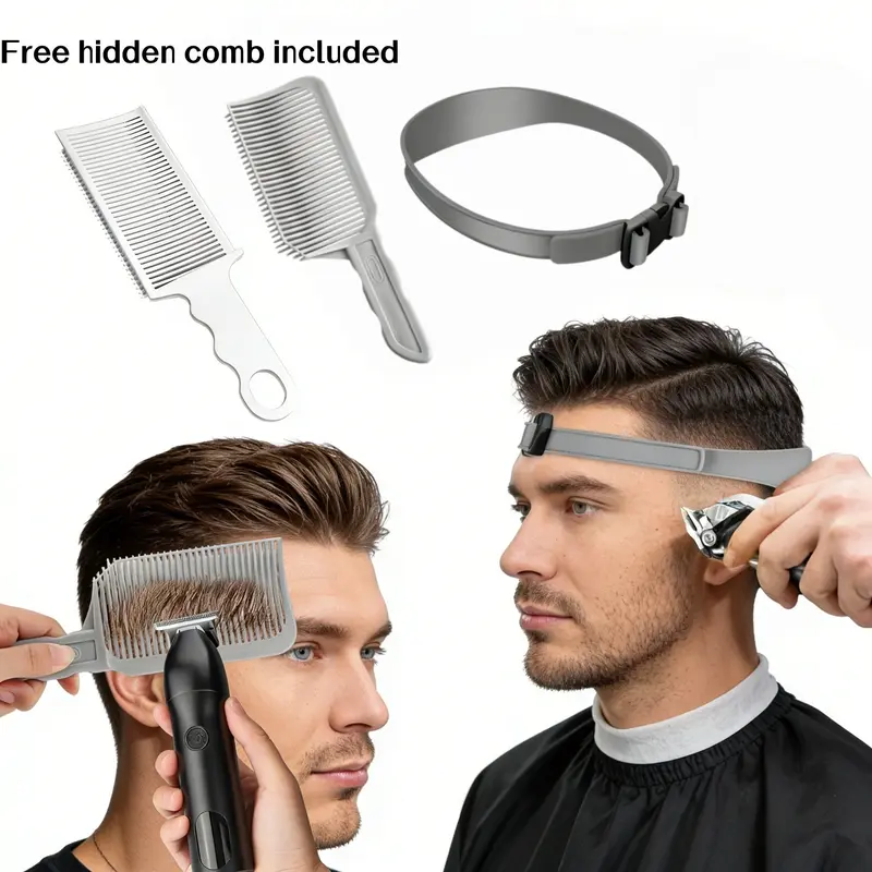 Humwam Unscented 4-Piece Self Haircut Trim Kit for 4 & Above - Heatless Haircare Tools with Adjustable Silicone Precision Guides, Finisher Comb, Men's Hair Styling Equipment for DIY Home Use