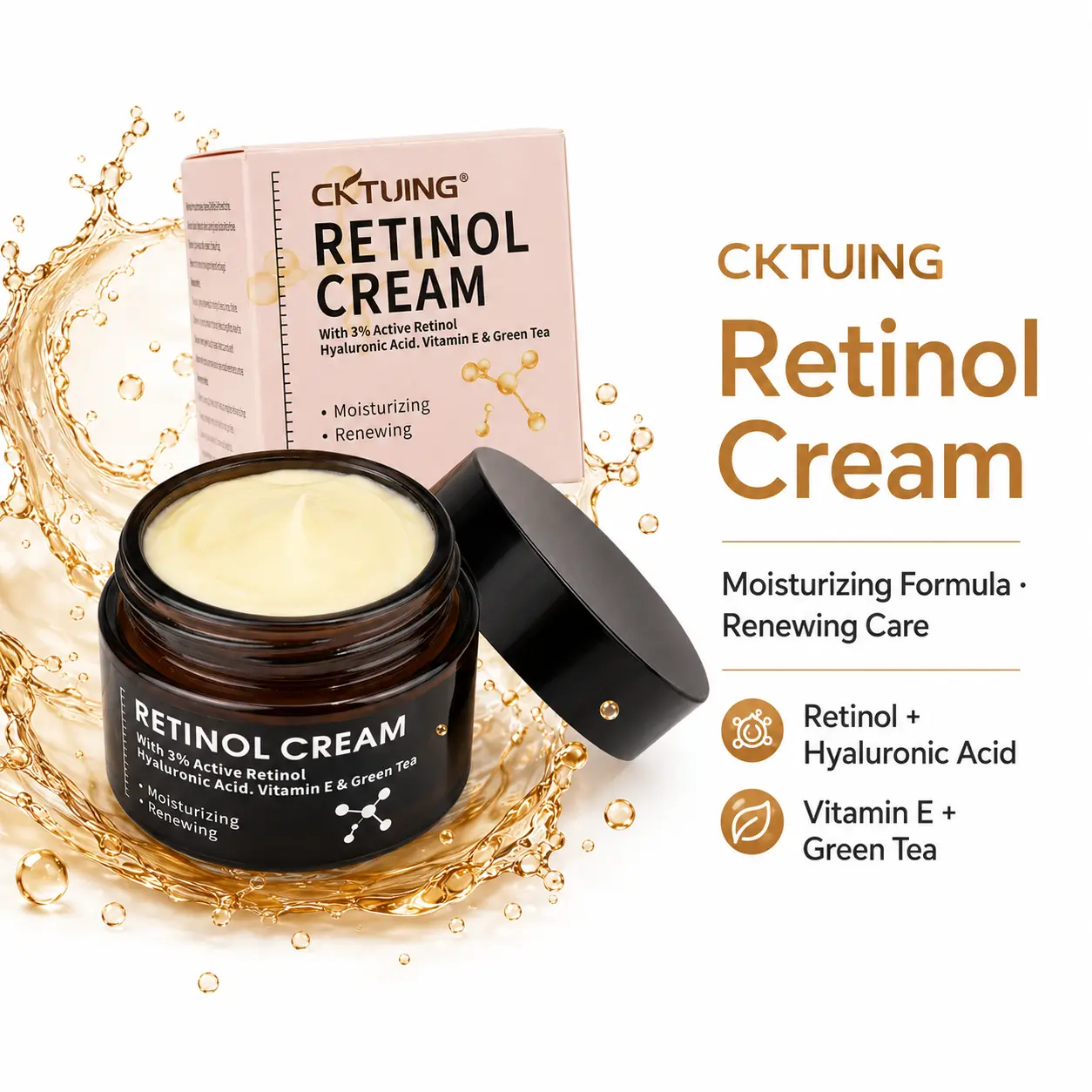 K-Beauty 3% Retinol Renewing Cream – Skin Longevity Smooth Fine Lines & Deep Hydrate, Lightweight Brightening Rejuvenating Moisturizer for All Skin Types, 50ml / 1.69 fl oz