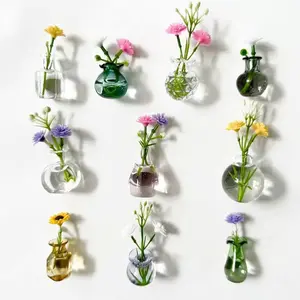 10Pack 3D Mini Vase Magnets for Fridge, Cute Tiny Glass Vase Magnet with Flowers, Real Flowers Pot Magnet, Funny Aesthetic Plant Pot Locker Office Kitchen Decoration, Small Magnet Bud