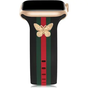 Designer Band with Charms Decor Compatible with Apple Watch Band 38mm 40mm 41mm 42mm 44mm 45mm 49mm Women Men, Stylish Silicone Sport Wristbands for iWatch Series 8 7 6 5 4 3 2 1 SE Ultra