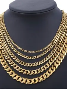 3-11mm 14K Gold Plated/Silver Stainless Steel Cuban Chain Necklace For Men Women Punk 16-28inch Curb Link Jewelry Gift Fashion Necklace