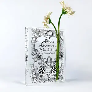Alice's Adventures in Wonderland Acrylic Book Vase, Alice Book Vase Decor, Book Shaped Flower Vase, Bookish Gift, Home Decoration