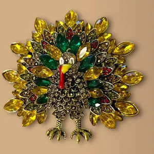 Turkey Brooch Pin in Gold or Blue - Elegant Rhinestone Detail, Ideal for Everyday Chic