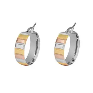 Stately Steel Tri-Color Hugger Hoop Earrings
