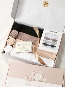 8pc Fashion Gift Box Set, 4pc Elegant Hijab & 4pc Tube Hat Sleep Cap, Soft Breathable Fabric, Suitable for All Seasons, Perfect Gift