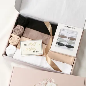 8pc Fashion Gift Box Set, 4pc Elegant Hijab & 4pc Tube Hat Sleep Cap, Soft Breathable Fabric, Suitable for All Seasons, Perfect Gift