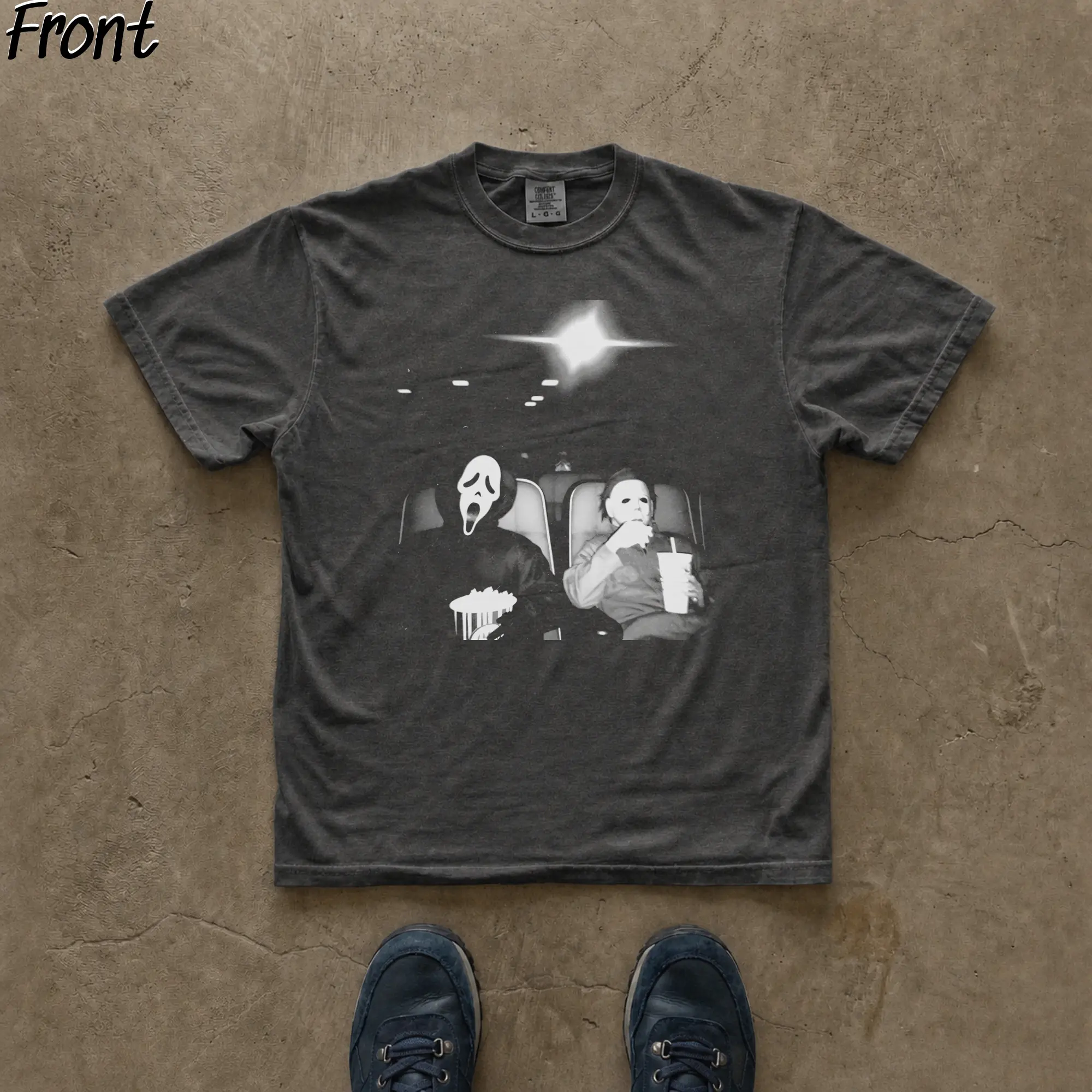Women's Michael Myers Vintage Graphic Tee - Black, Short Sleeve, Ghost Face Design, Horror Fashion, All Seasons, Fitted Cut, Spooky Halloween Gift, Casual Streetwear, Crew Neck, Cold Wash, Shirts