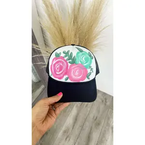 Hand Painted Trucker Hat on Black