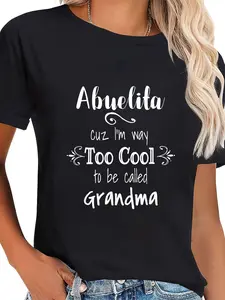 Abuelita Too Cool Graphic T-Shirt, Unisex Casual Short Sleeve Round Neck 100% Cotton Funny Mexican Tee