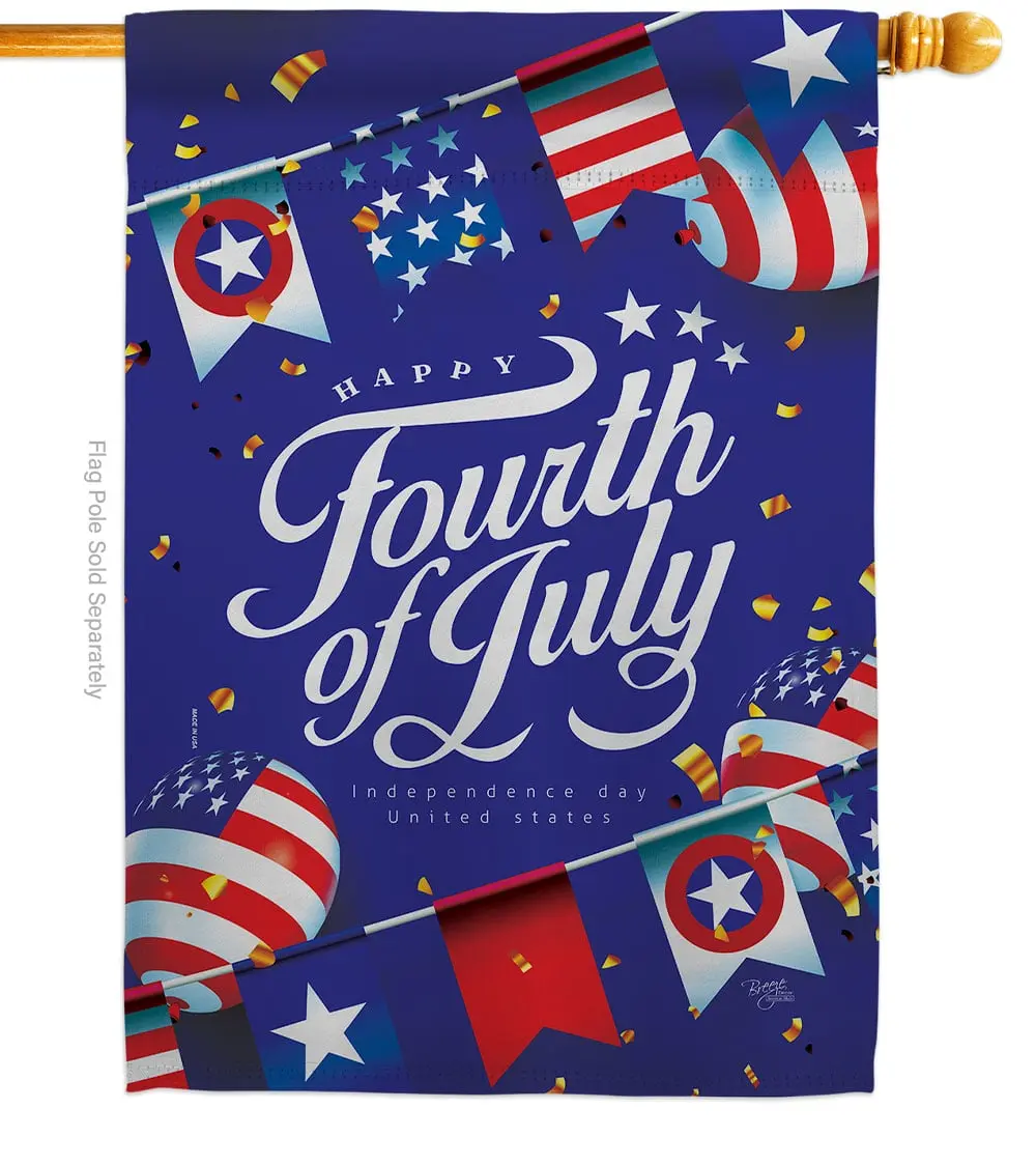 Breeze Decor H111098-BO 28 x 40 in. Celebrate Independence Day American Fourth of July Vertical House Flag with Double-Sided Decorative Banner Garden Yard Gift