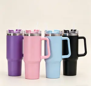 40oz Double-Walled Vacuum Insulated Stainless Steel Tumbler with Handle, Featuring A Straw Lid And Straw - Leakproof, Rustproof, Suitable for Hot/Cold Drinks, Ideal for Outdoor Use, Travel, And Holiday Gifts Drinkware Portable