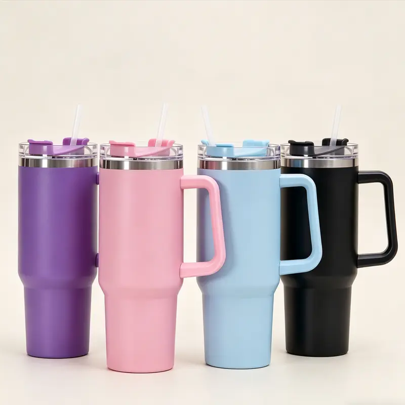 40oz Double-Walled Vacuum Insulated Stainless Steel Tumbler with Handle, Featuring A Straw Lid And Straw - Leakproof, Rustproof, Suitable for Hot/Cold Drinks, Ideal for Outdoor Use, Travel, And Holiday Gifts Drinkware Portable