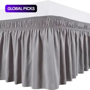 Wrap Around Bed Skirt, Three Fabric Sides, Elastic Dust Ruffled, 14 Inch Tailored Drop, Easy to Install, Fade Resistant
