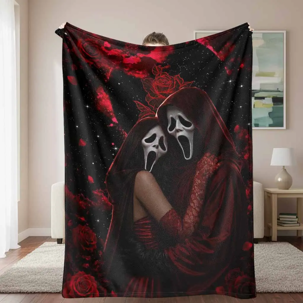 Gothic Romance Flannel Blanket Dark Love Red Rose Floral Aesthetic Print Soft Plush Warm Cozy Breathable Lightweight Throw Perfect for Bedroom Couch Living Room Sofa Home Decor Valentines Day Gift