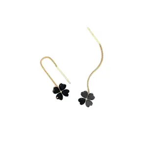 2026 New Black Floral Long Tassel Threader Earrings for Women, elegant minimalist design and chic modern style. Exquisite floral details with soft tassel, trendy daily and party fashion jewelry.