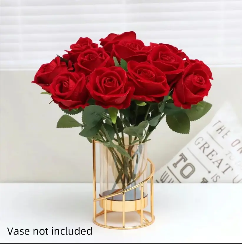 S.W.us 10PCS Hyperrealism Silk Red Rose Artificial Floral Decor Set with 51cm Stems, Allergies-Safe, Eco-Friendly, Shockproof Box-Packaged for Bedroom/Home Decor, Valentine's Day Gifts