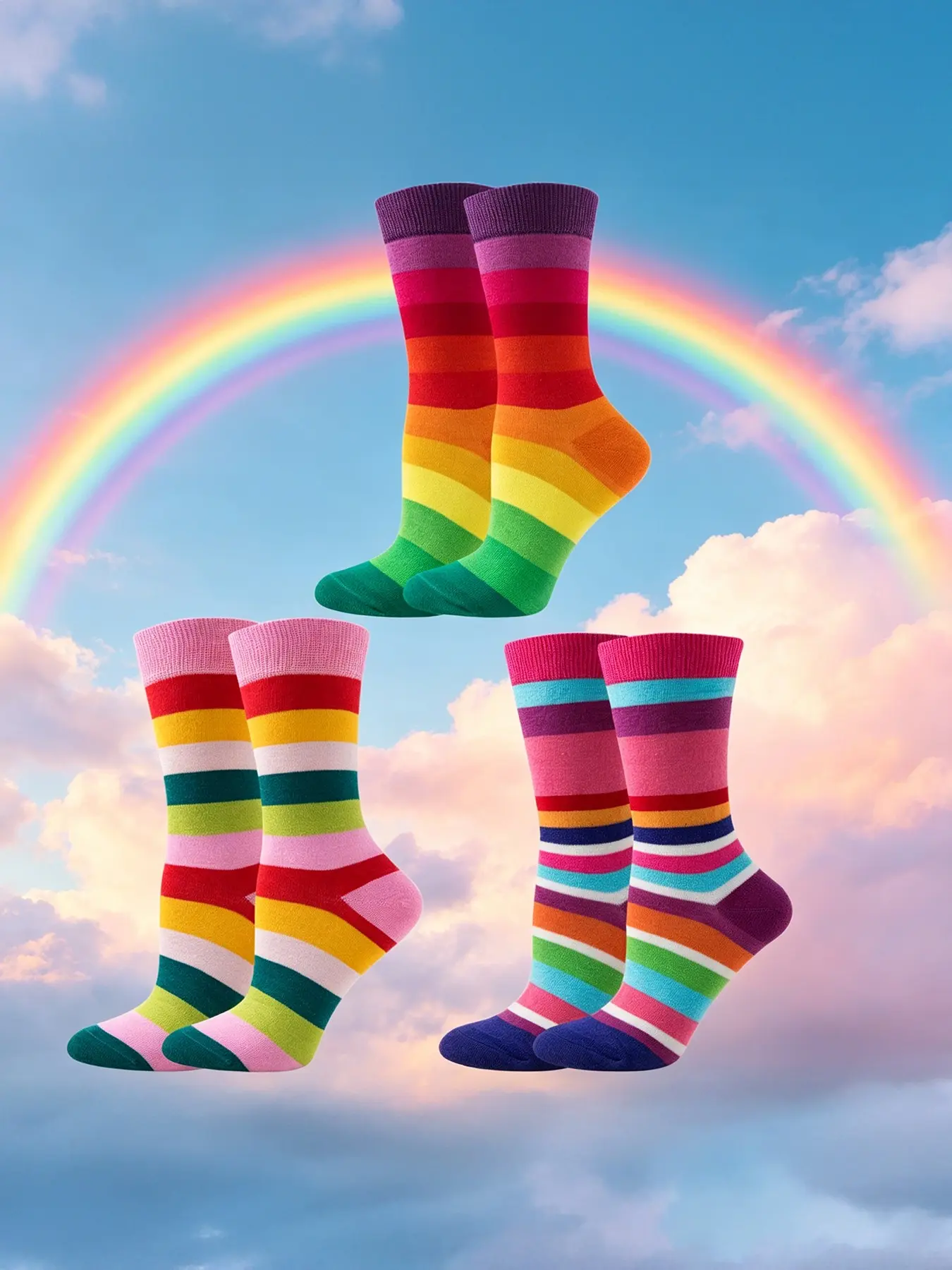 3 Pairs Colorful Striped Crew Socks, Unisex Mid-Calf, Breathable & Comfortable, Vibrant Colors, Ideal for Daily Wear & Casual, Casual Comfy Socks