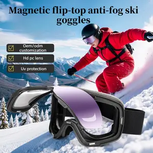 Flip ski , cylindrical magnetic double-layer anti-fog myopia windproof , outdoor sports , snow glasses goggles flight