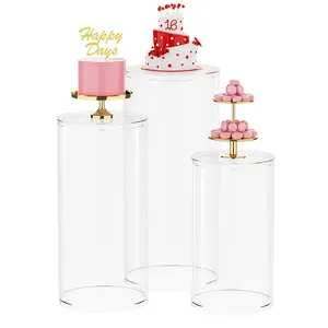3Pcs Clear Large Round Cake Stand Set, Column Base for Party, Display Plinth Post for Weddings Birthday Parties Art Decoration