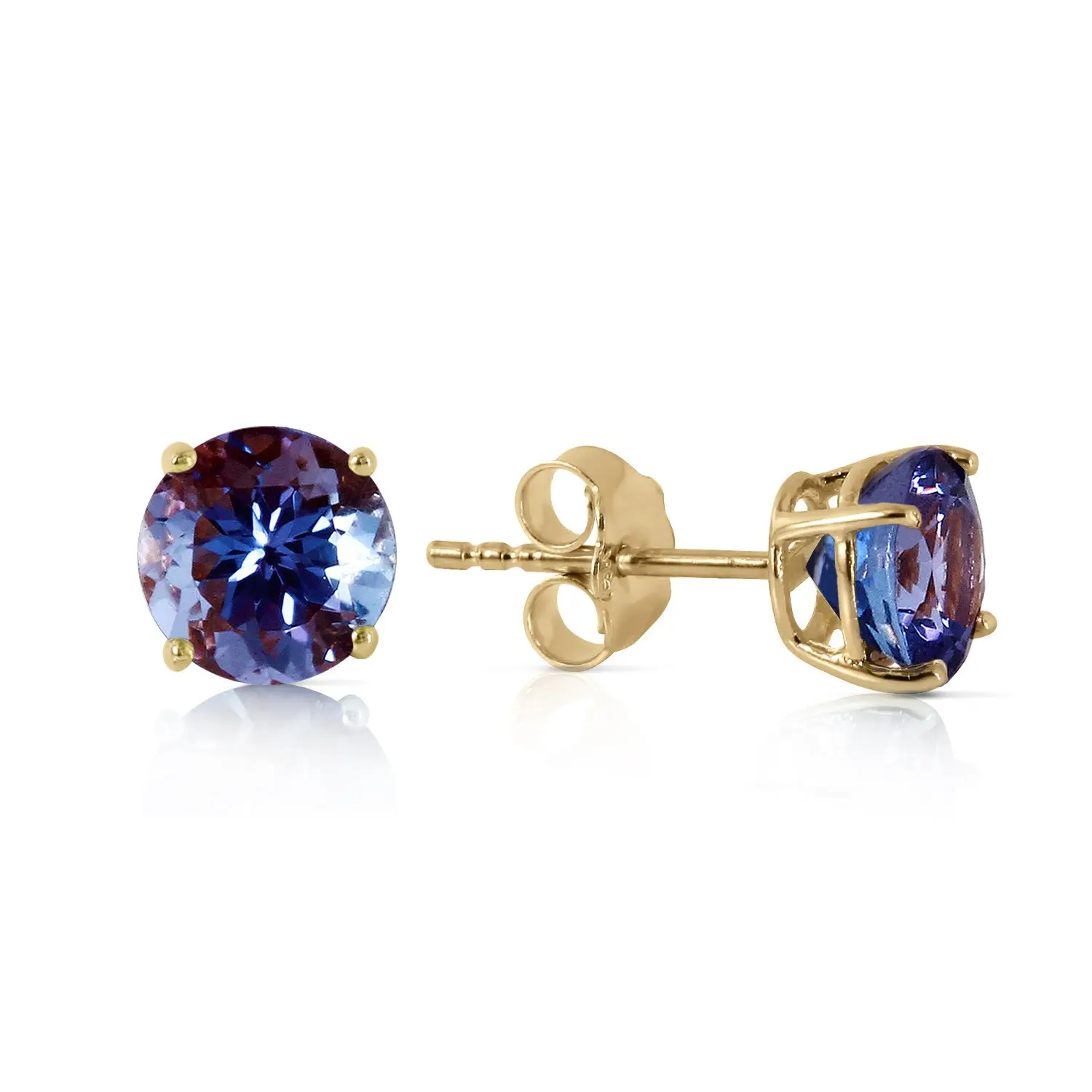 14k Solid Yellow Gold Stud Earrings with 0.95 Carat Natural Tanzanite