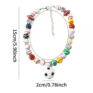 Soccer Ball Charm Dog Necklace, Adjustable Pet Collar Accessory, Cute Sports Style Beaded Necklace for Small Medium Dogs