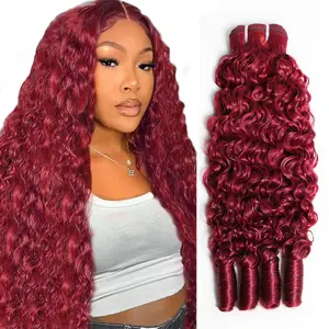 99J Burmese Curly Hair Bundles 100% Human Hair Extensions Burgunday Red Color Raw Curly Hair Weaving Bundles Remy Hair