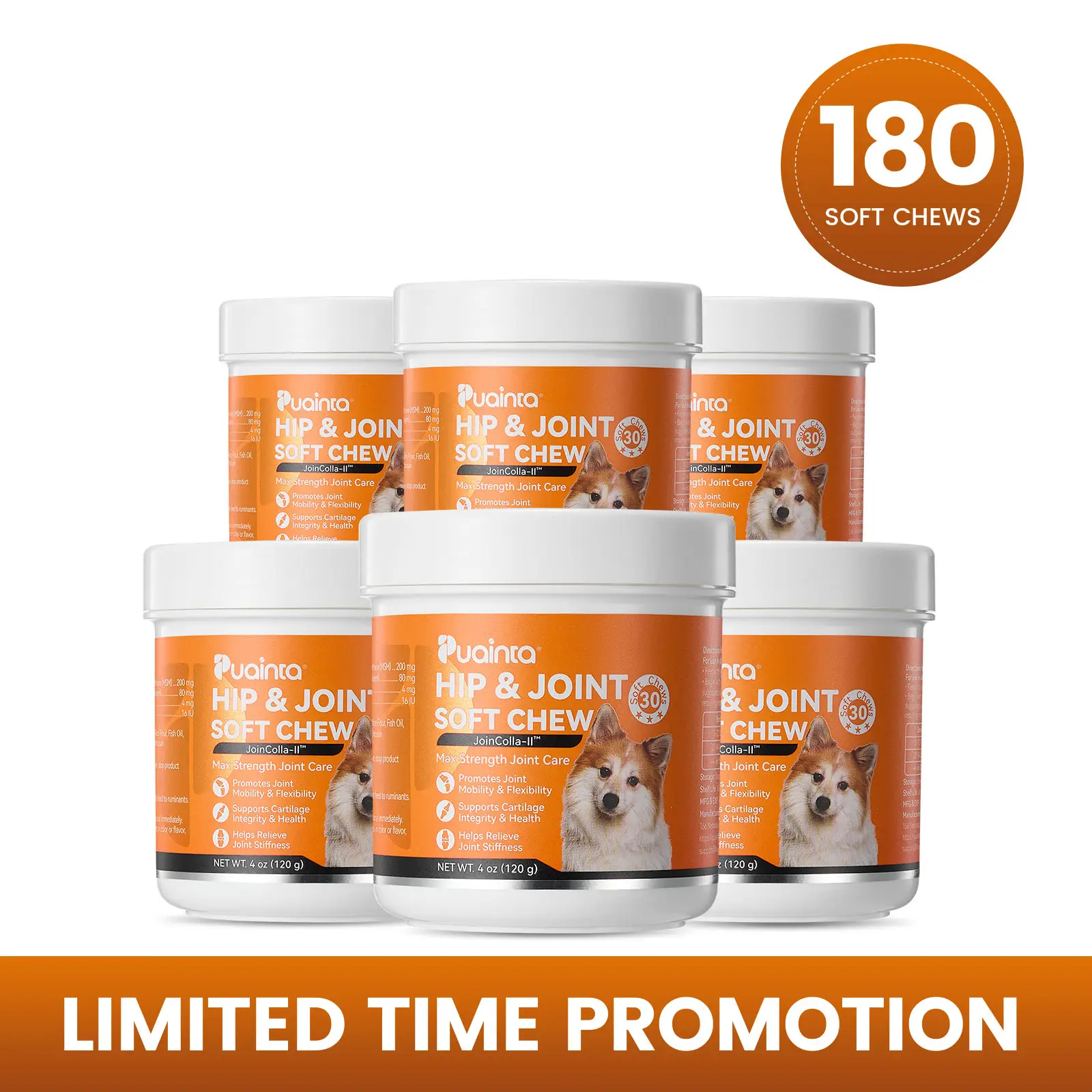 Puainta Joint Supplement for Dogs, JoinColla-II Collagen for Dogs dog Hip and Joint Supplement Dogs Chew MSM Turmeric Glucosamine Chondroitin for Dogs