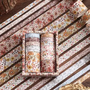 Vintage Floral Pattern Washi Tape, 12 Rolls/box Scrapbooking Decorative Masking Tape, Adhesive Sticker for Planner Bullet Scrapbook Gift Wrapping, Scrapbook Materials