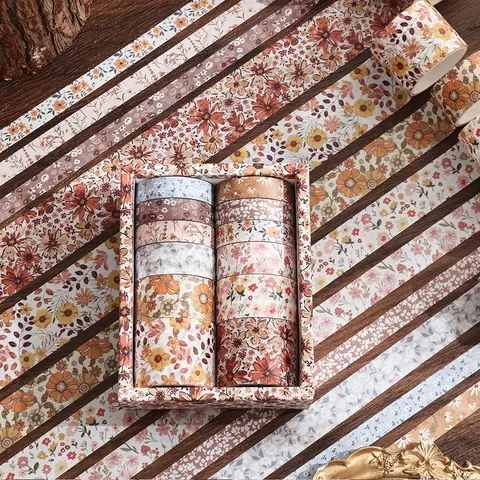 Vintage Floral Pattern Washi Tape, 12 Rolls/box Scrapbooking Decorative Masking Tape, Scrapbooking Accessory, Adhesive Sticker for Planner Bullet Scrapbook Gift Wrapping, Scrapbook Materials