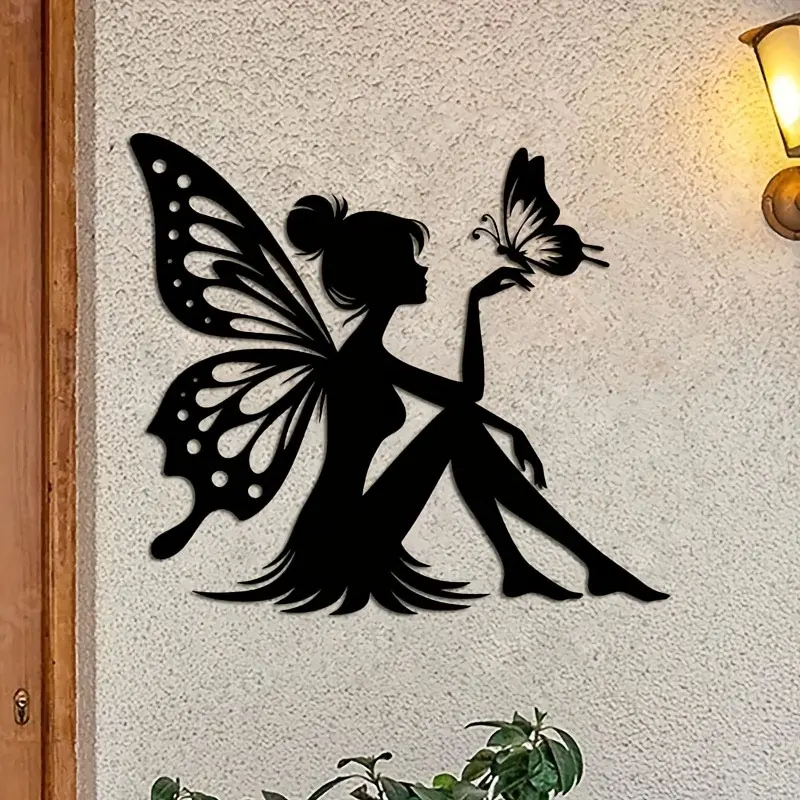 1 elegant fairy metal mural sculpture - modern laser cut iron wall mural, unframed wall art, exquisite floral design, suitable for indoor and outdoor home decoration, perfect new home gift, fairy decoration