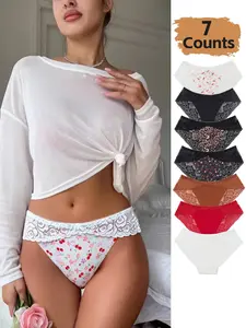 7-Piece Women's Lace Underwear Set, Low Waist Sexy Leaf Design, Soft Breathable Lace Triangle Panties, Comfortable All-Season Lingerie