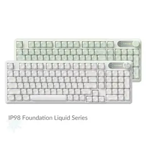 New Upgraded IP98 Wired Keyboard Gradient PBT Keycaps Side-Engraved Backlit Letters Smart Knob Gasket Structure Waterproof RGB Lighting Durable Double-Shot Keycaps Anti-Oil Matte Texture Membrane Keyboard Office Silent, Great Gift